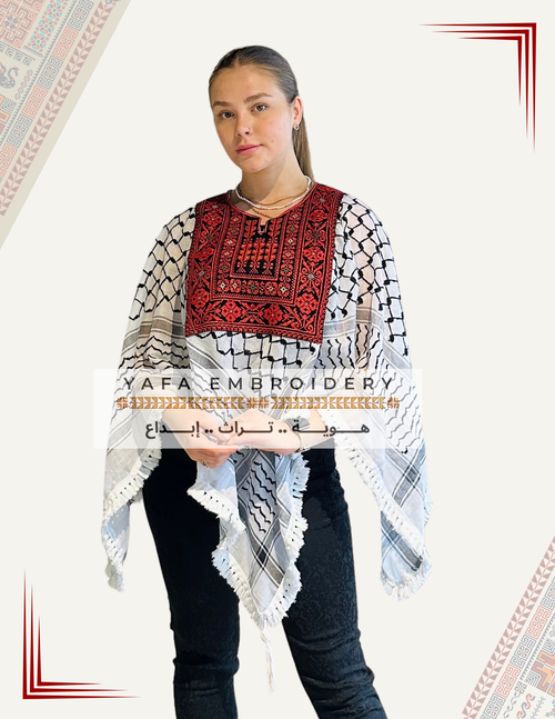 Shemagh Keffiyeh Arab Scarf Poncho Shirt  | Kufiya Arafat Black Print Hatta  Womens embroidery