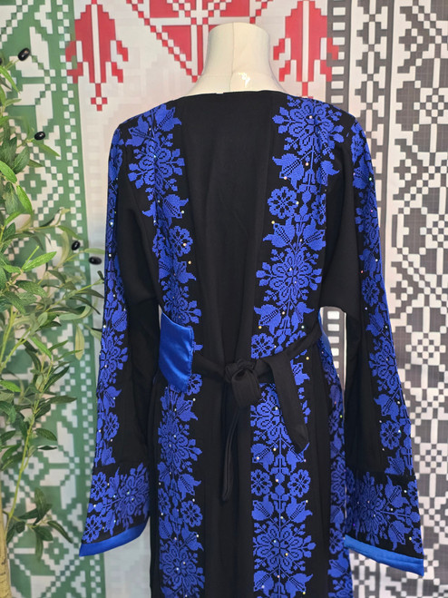 Embroidery Tatreez thobe Black & Royal Blue Satin