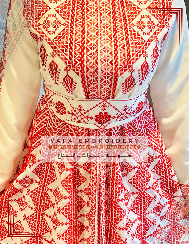 Beige & Pink Palestinian Embroidered Thobe – Classic Tatreez Heritage Dress A09042025 main image 1