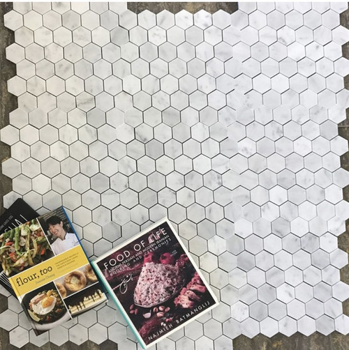 Carrara Honed 2" Hexagon Mosaic 12"x12" Mesh