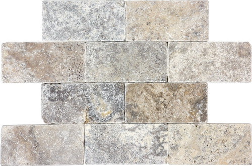 Silver Travertine 3 X 6 Rectangular Field Tile, Tumbled