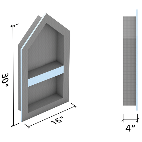 wedi Shower Niche 16" x 30", Cathedral
16 in. × 30 in. x 4 in. exterior | 12 in. x 26 in. x 3 1/2 in. interior | incl. removable shelf; peaked top
1 pc
US3000016