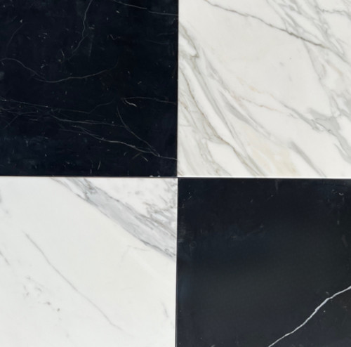 Calacatta Gold Honed 12x12 & Nero Marquina Honed 12x12 Checkerboard