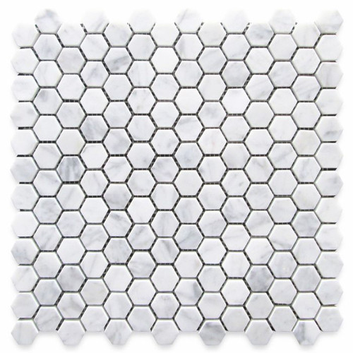Italian Carrara White Honed 1" Hexagon