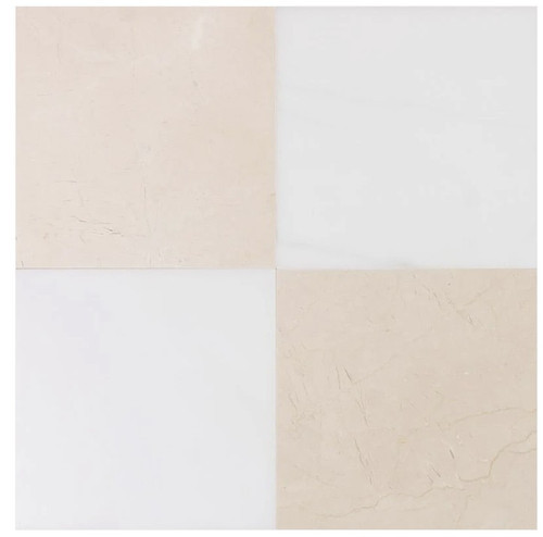 Checkerboard Marble Tile Thassos Honed & Crema Marfil Honed 18x18