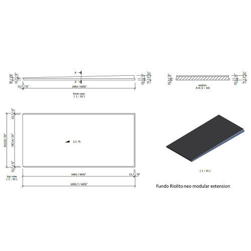 Wedi Fundo Riolito Neo Modular Shower System - Base/Drain - 32" x 66 3/4" Extension