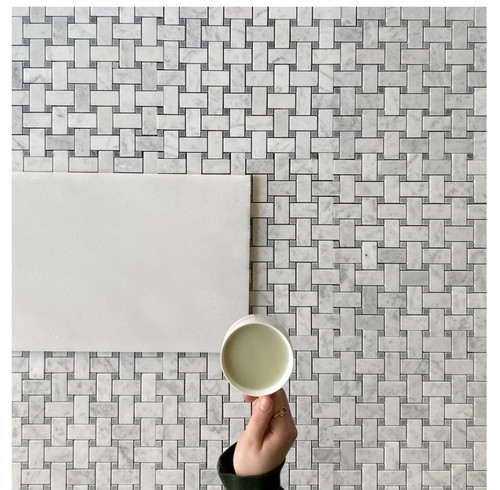 Carrara Honed Basketweave with Bardiglio Gray Dot 12"x12" Mosaic