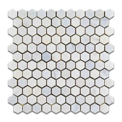 Ocean White Honed 1" Hexagon Mosaic 12"x12" Mesh
