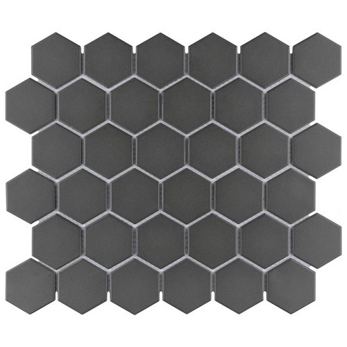 Alameda Black Unglazed 2" Hexagon Mosaics