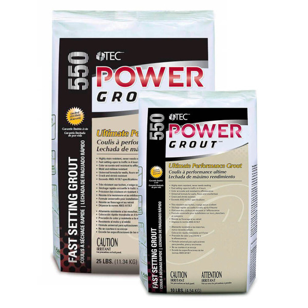 TEC 550 Power Grout — Ultimate Performance, Stain and Crack Resistant Grout
TEC Power Grout 550 is an advanced, polymer-modified grout formulated to deliver superior stain resistance, color consistency, and long-lasting durability. Its unique composition resists common household stains, prevents efflorescence, and offers excellent crack and shrink resistance for a flawless finish.

Ideal for use in high-traffic areas, wet environments, and submerged applications, Power Grout performs exceptionally well on both floors and walls—indoors or outdoors. Its fast-setting formula allows for foot traffic in as little as 4 hours, ensuring efficient project completion without compromising quality.

Designed for joints from 1/16" to 1/2", this zero-VOC grout is also mold and mildew resistant, making it a reliable choice for kitchens, bathrooms, pools, and commercial spaces.

Key Features and Benefits
Superior Stain Resistance — Protects against common stains for a cleaner, longer-lasting appearance
Efflorescence-Free Formula — Prevents unsightly white residue on grout lines
Crack and Shrink Resistant — Ensures strong, durable joints
Mold and Mildew Resistant — Maintains hygienic, low-maintenance surfaces
Fast Setting — Ready for light foot traffic in just 4 hours
Wide Joint Range — Suitable for joints between 1/16" and 1/2"
Zero VOC — Environmentally friendly and safe for indoor use
Meets ANSI A118.7 Standards — Delivers professional-grade performance
Recommended Applications
Interior and exterior installations
Floors and walls
Intermittent wet areas
Fully submerged environments (e.g., pools, spas)