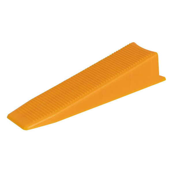 The Xtreme Tile Leveling System was developed out of a need to diminish costly mistakes due to unleveled tiles causing lippage in high-end installations. It is the perfect system to use with tile plank and large-format rectified porcelain, marble and stone and the flat base design is ideal for wall tile installations. This time saving system adjusts the height of the tiles and evenly holds their edges throughout the curing process. It is the most cost effective installation method on the market to eliminate lippage.

QEP Xtreme Tile Leveling Wedges Feature:

Flat base maximizes adhesive coverage and ensures tile surface is lippage-free.
Notches on each side of the clip allow mortar to dispense evenly to eliminate potential voids.
Accommodates tiles up to 1/2" thick.
Wide wedge design holds tiles securely while mortar dries.
Reusable 7/8" wide wedge.