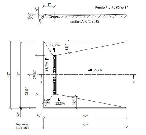 Wedi Fundo Riolito® Neo Shower Base 48 in. x 60 in. 4 Sided Slope 075100012