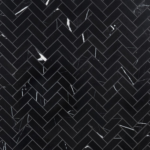 Nero Marquina Honed 1"x3" Herringbone Mosaics