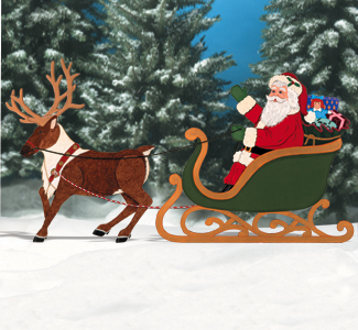 Santa Sleigh And Reindeer Pattern Christmas Greeting Card With Santa