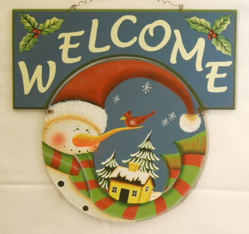 Holiday Snowman Welcome Sign-Blue