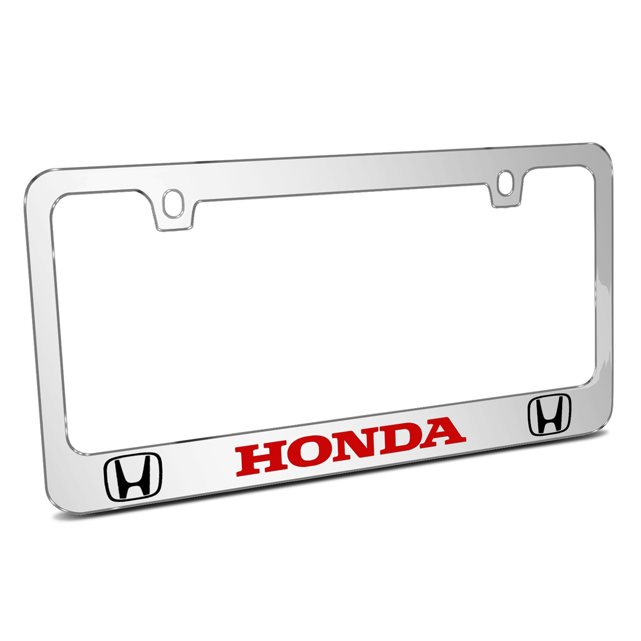 Honda Logo in Red Mirror Chrome Metal License Plate Frame - Car