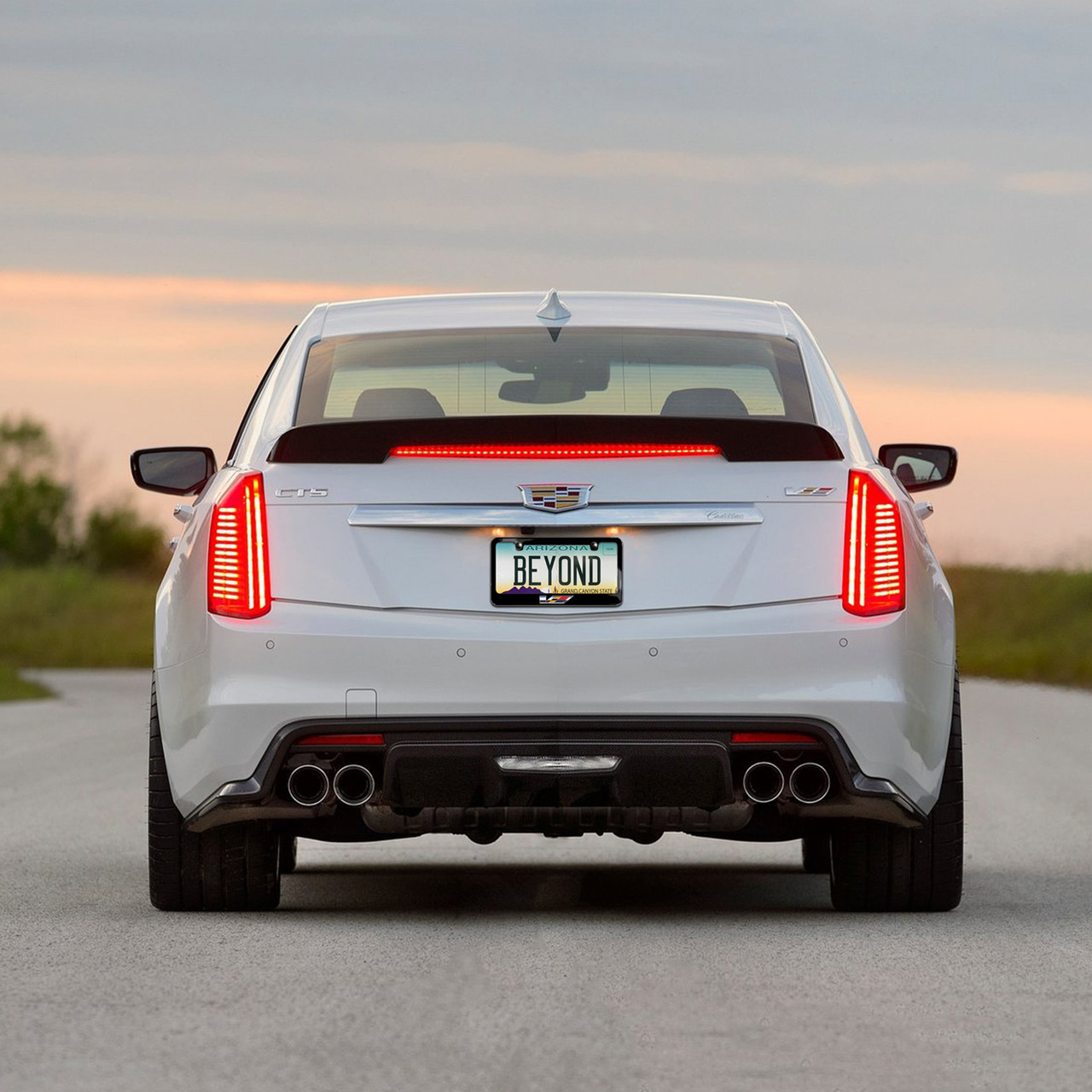 Cadillac V Logo in FullColor Black Metal License Plate Frame for CTSV