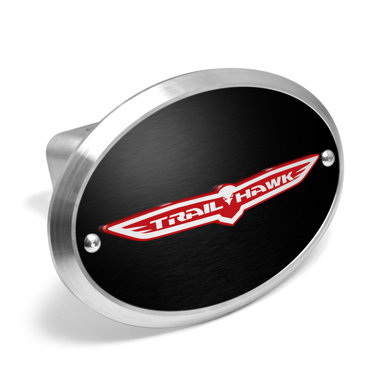 Jeep Trailhawk 3D Logo on Black Oval Billet Aluminum 2 inch Tow Hitch