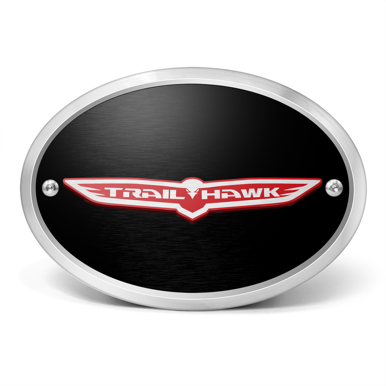 Jeep Trailhawk 3D Logo on Black Oval Billet Aluminum 2 inch Tow Hitch