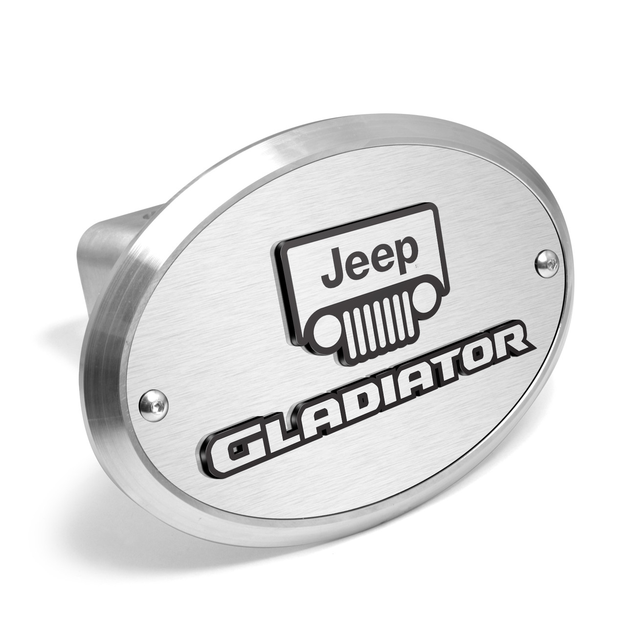 Jeep Gladiator 3D Logo on Brushed Oval Billet Aluminum 2 inch Tow Hitch Cover Car Beyond Store