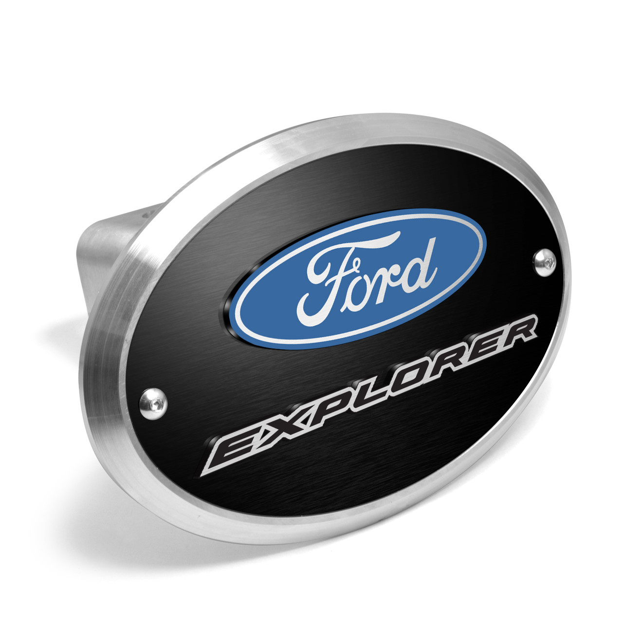Ford Explorer 3D Logo on Black Oval Billet Aluminum 2 inch Tow Hitch