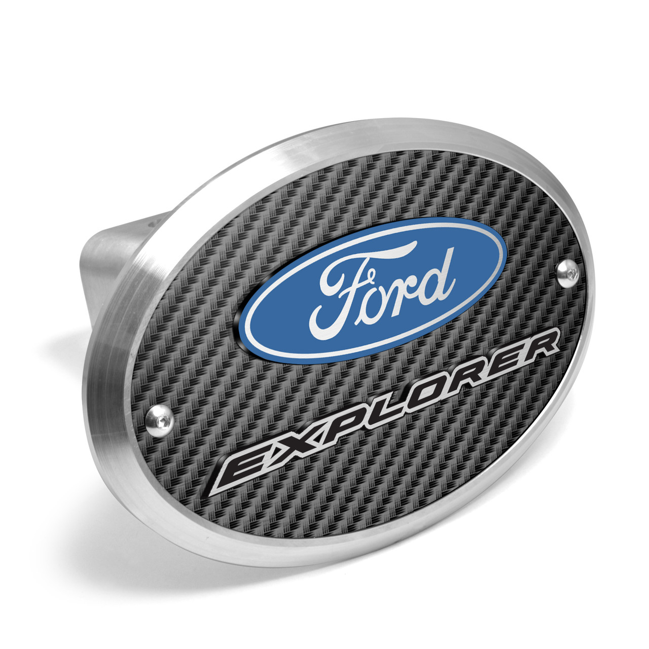 Ford Explorer 3D Logo on Carbon Fiber Look Oval Billet Aluminum 2 inch