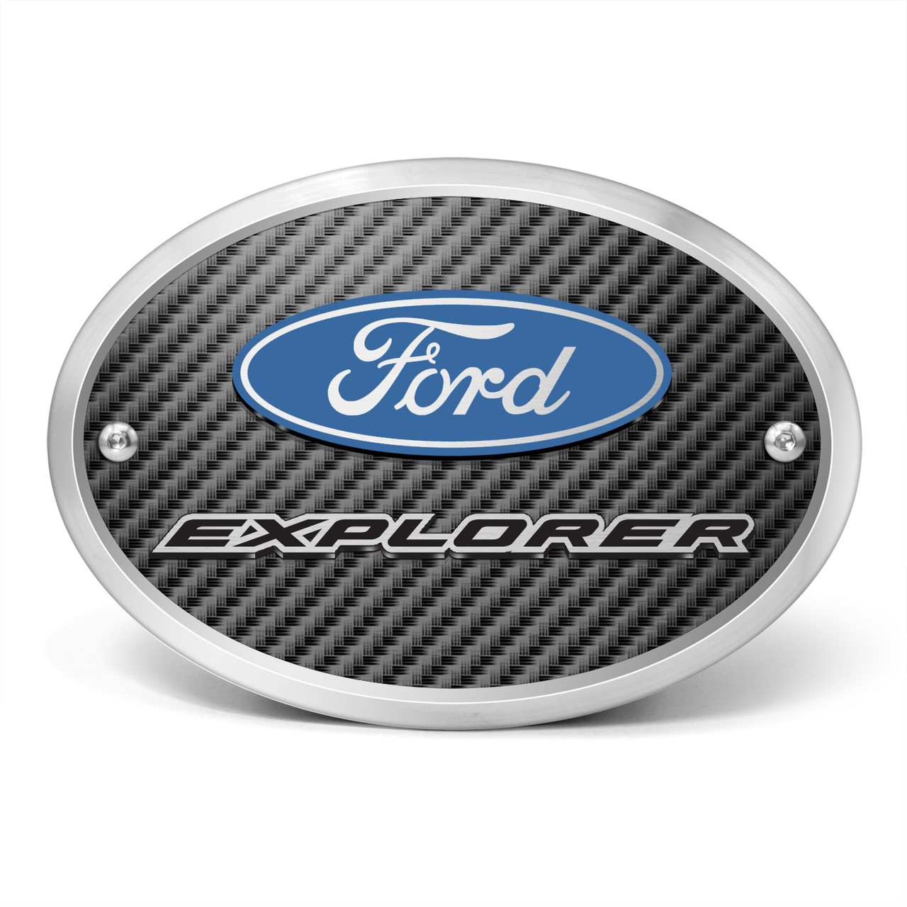 Ford Explorer 3D Logo on Carbon Fiber Look Oval Billet Aluminum 2 inch
