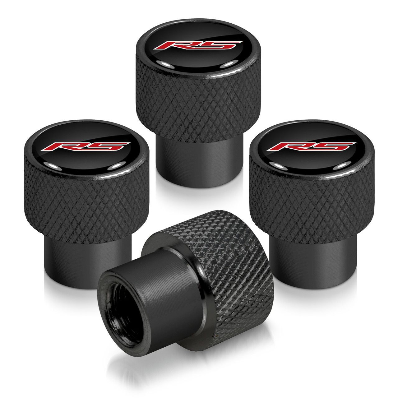 IPick Image INFINITI Logo Black On Silver Aluminum Tire Valve Stem Caps – 4-Pack, Cylinder Style, Made In USA