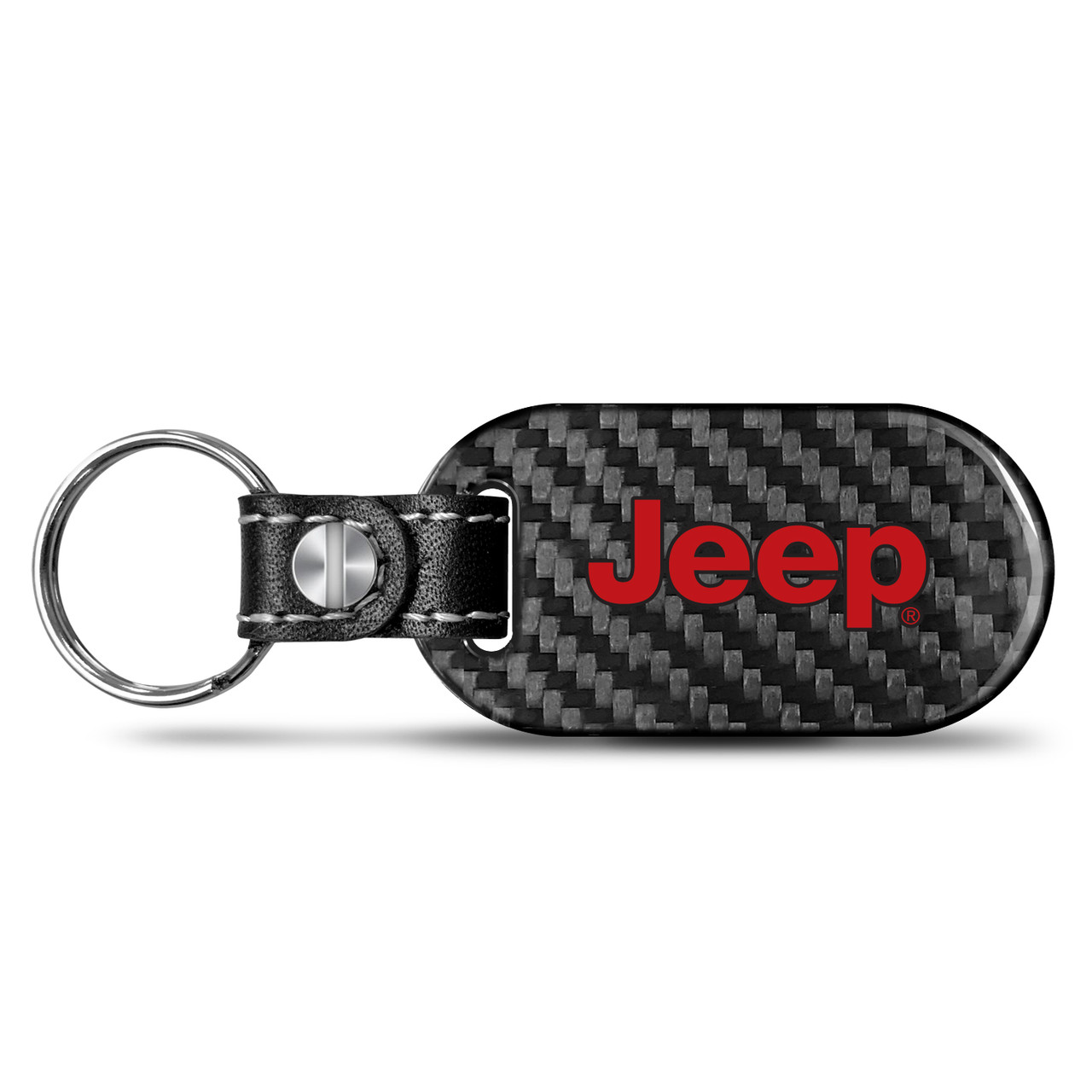 Jeep in Red 100% Real Black Carbon Fiber Tag Style Key Chain