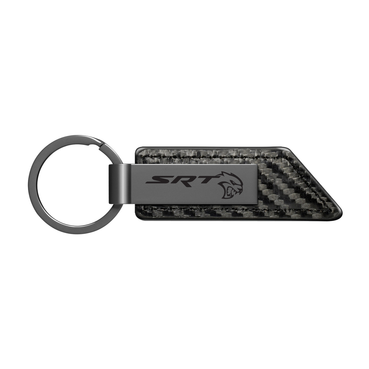 Dodge SRT Hellcat Gunmetal Black Gray Metal  Carbon Fiber Texture Leather Key  Chain Car Beyond Store