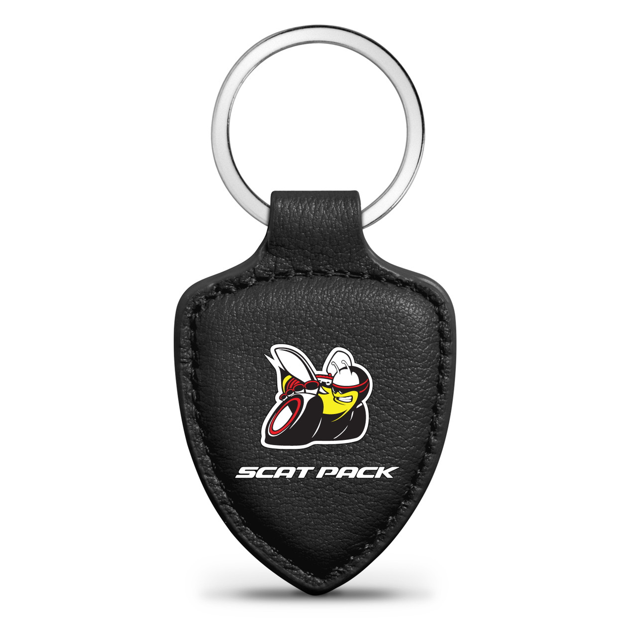 Dodge Scat-Pack Full Color Soft Real Black Leather Shield-Style Key Chain