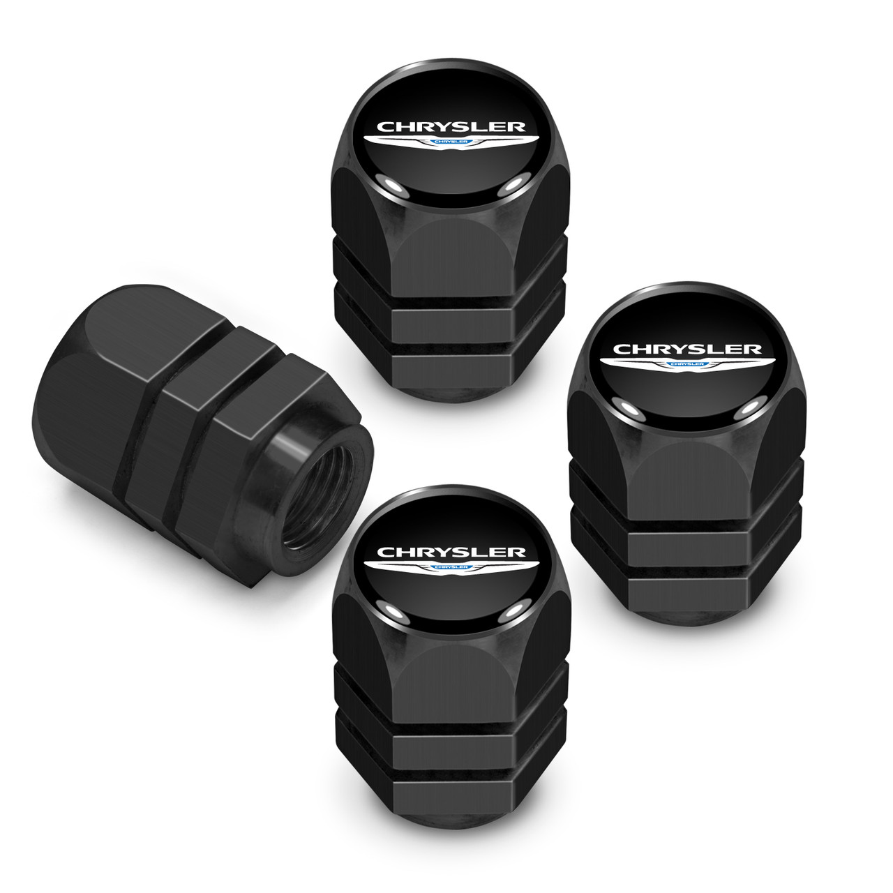 Set Of 4 Black Aluminum Tire Valve Stem Caps With Mopar Logo - Durable & Rust-Resistant