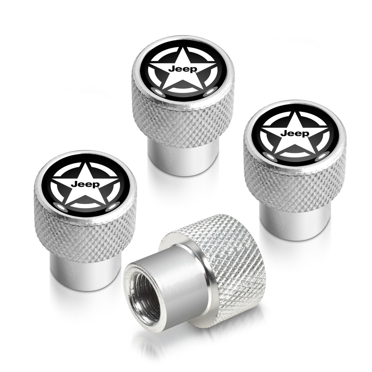 Jeep Black On Silver Aluminum Tire Valve Stem Caps – Set Of 4 (iPick Image)
