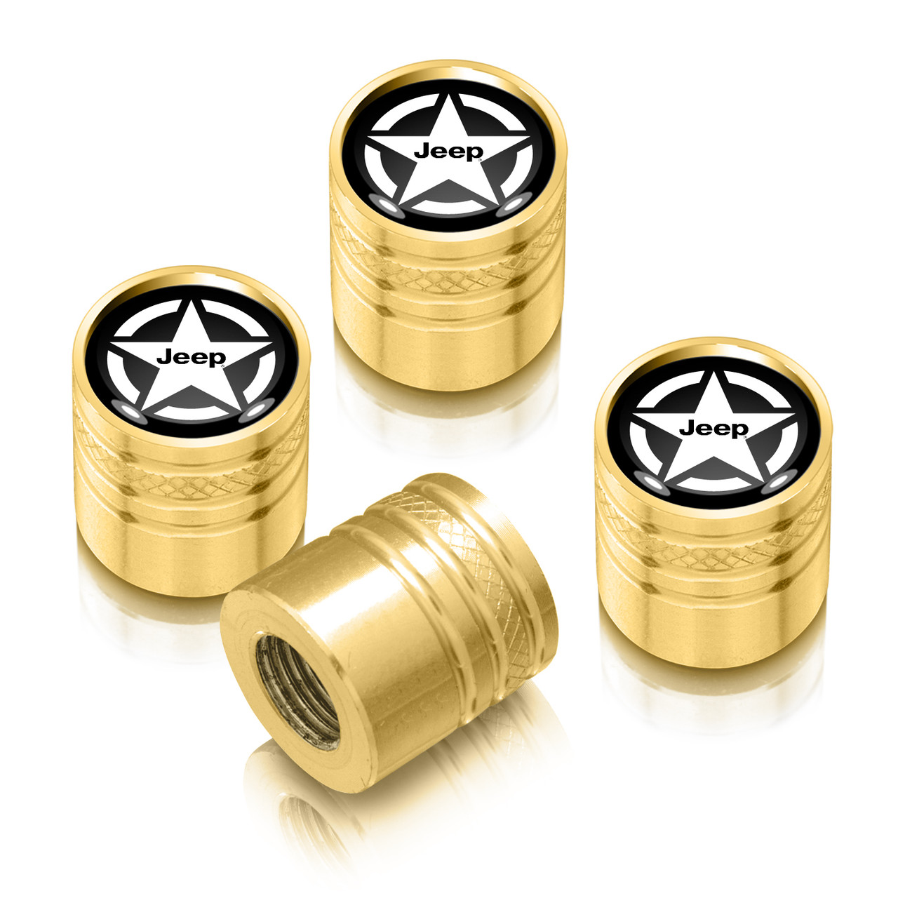 Jeep Willys Star Logo in Black on Golden Aluminum Cylinder-Style Tire Valve  Stem Caps