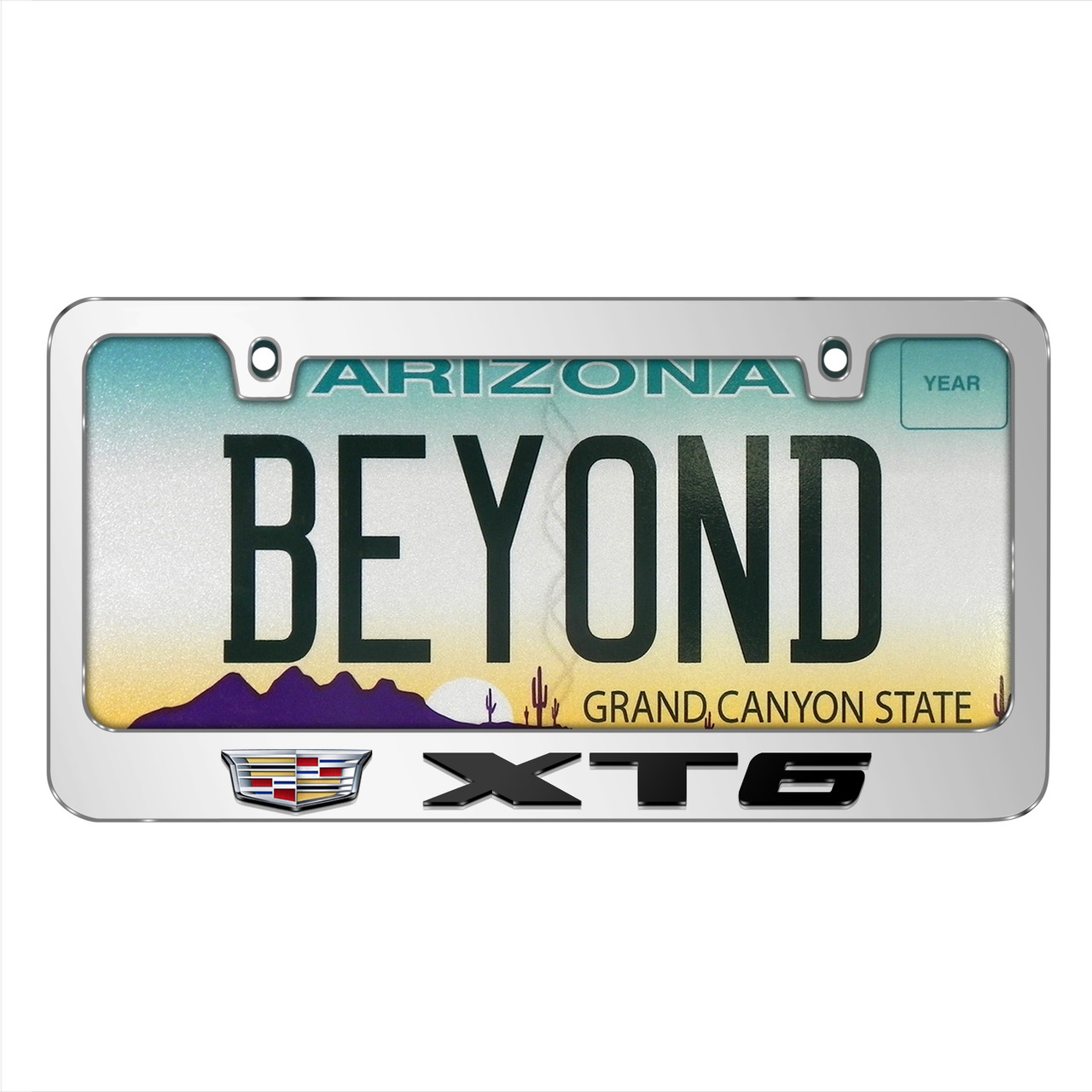 Cadillac XT6 in 3D Mirror Chrome Metal License Plate Frame Car Beyond