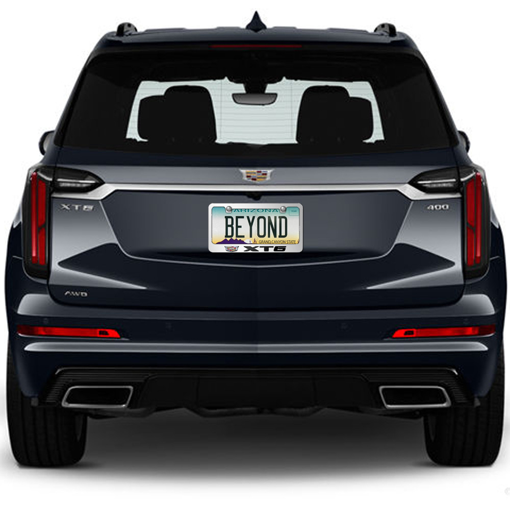 Cadillac XT6 in 3D Mirror Chrome Metal License Plate Frame Car Beyond