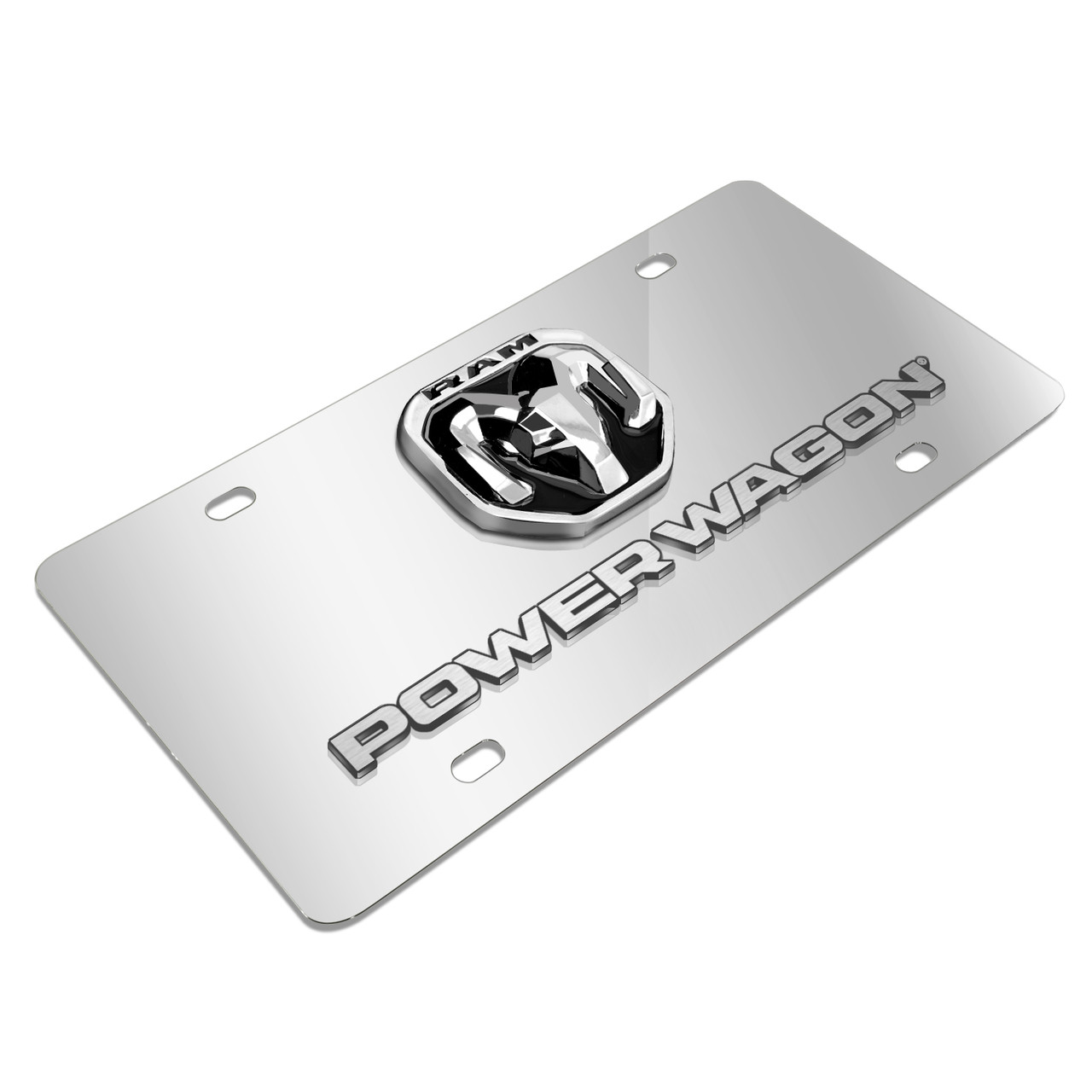 IPick RAM Power Wagon Dual Logo License Plate Frame - Mirror Chrome Metal, Fits US Plates - View #2