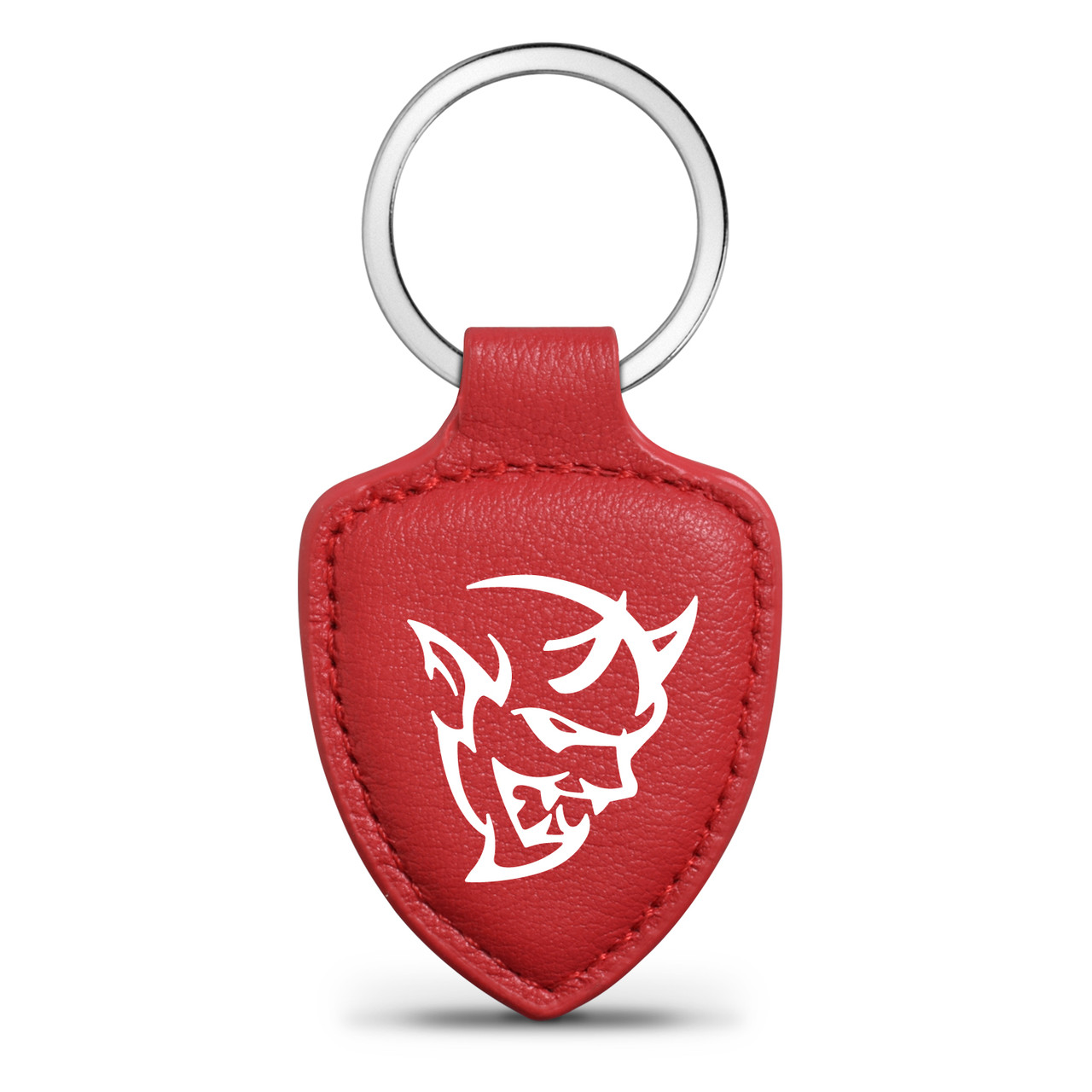 Dodge Demon Soft Real Red Leather Shield-Style Key Chain - Car