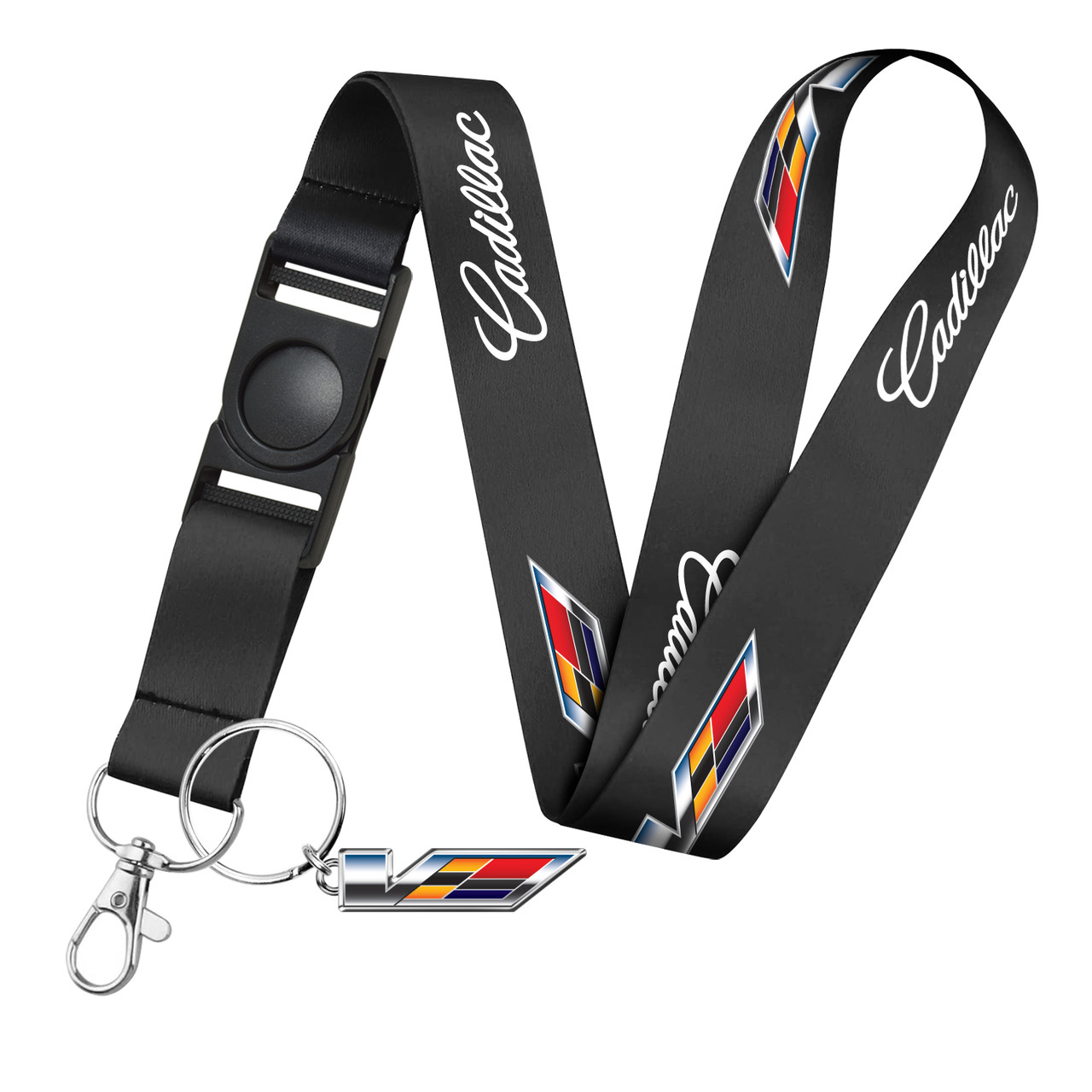 Cadillac V Logo Logo Die-Cut Metal Key Chain Key-Charm with Black