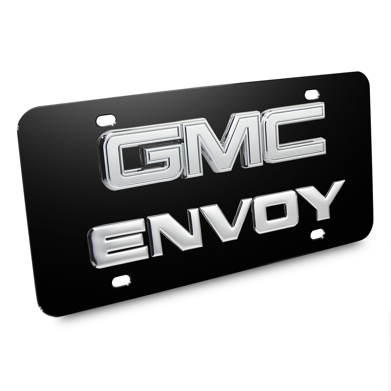 GMC Envoy Double 3d Logo Black Stainless Steel License Plate, Made in