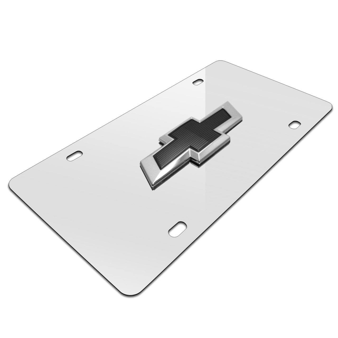 Chevrolet 3D Black Bowtie License Plate Frame - Chrome Stainless Steel, Front Mount