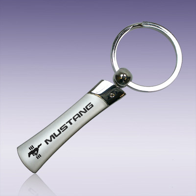 IPick Image For Ford Mustang Tri-Bar Logo In Black On Chrome Engine Piston And Rod Metal Key Chain