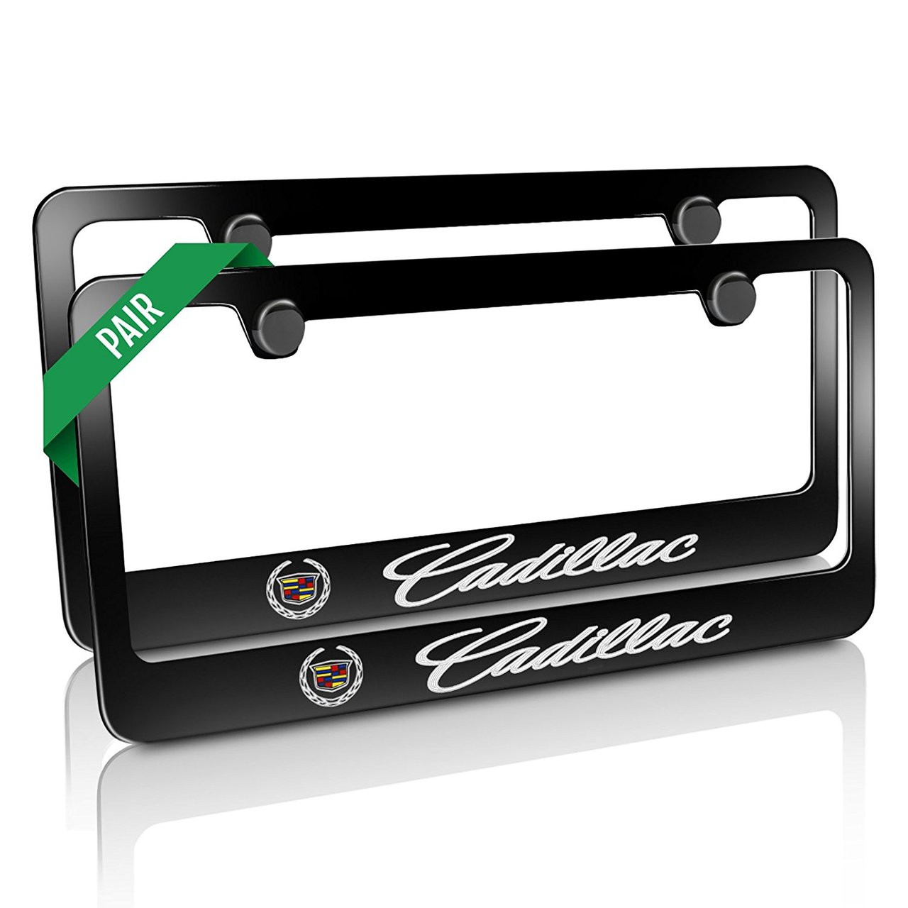 2 Cadillac Logo Black Metal Engraved License Plate Frames Car Beyond