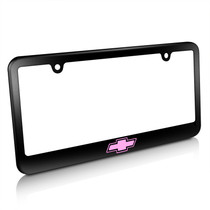 Chevrolet Logo in Pink Matte Black Metal License Plate Frame