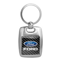 Ford Logo in Color on Carbon Fiber Backing Brush Metal Key Chain