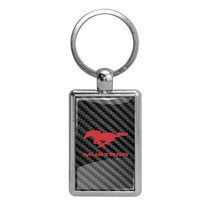 Ford Mustang in Red on Carbon Fiber Backing Brush Rectangle Metal Key Chain