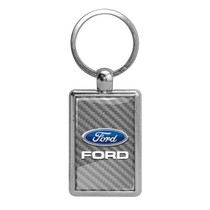 Ford Logo Silver Carbon Fiber Backing Brush Rectangle Metal Key Chain