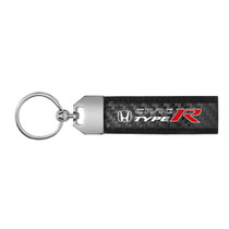 Honda Civic Type R Real Carbon Fiber Leather Key Chain with Black Stitching