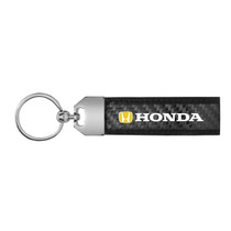 Honda Logo in Yellow Real Carbon Fiber Leather Key Chain with Black Stitching