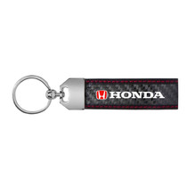 Honda Logo in Red Real Carbon Fiber Leather Key Chain with Red Stitching
